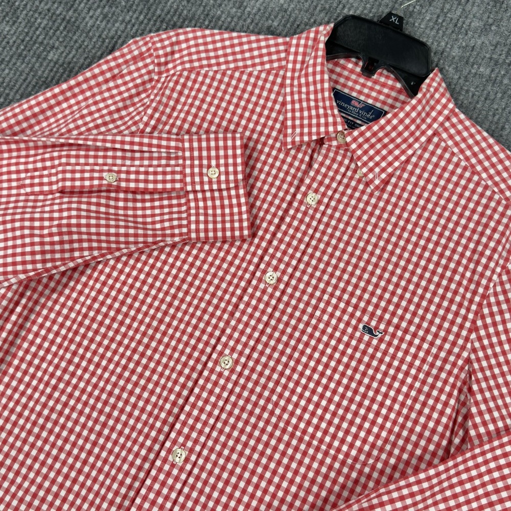 Vineyard Vines Shirt Mens Medium‎ Red Check Classic Fit Button Down Stretch